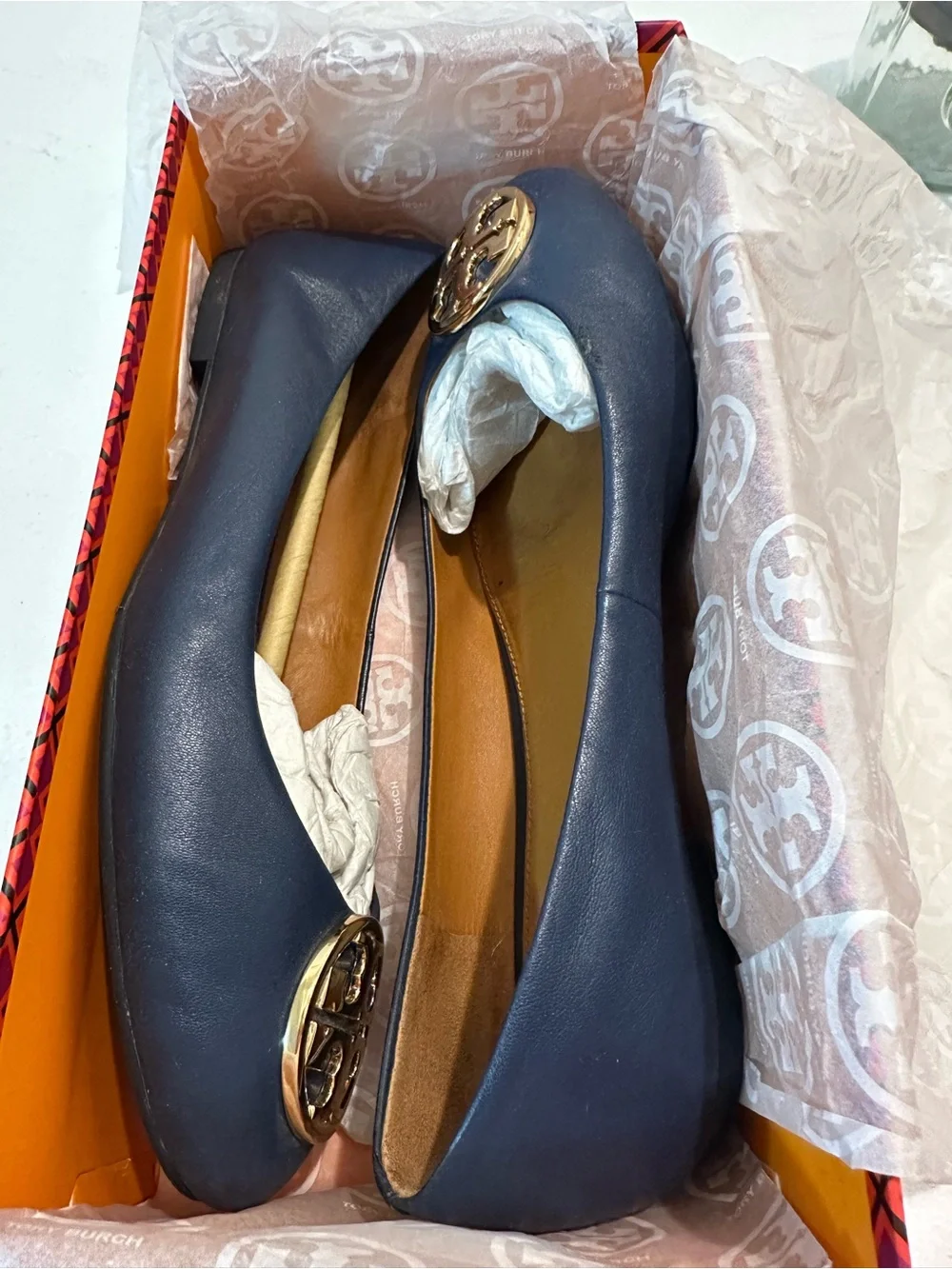 Tory Burch Chelsea Ballet Flat in Royal Navy with Gold Logo Medallion